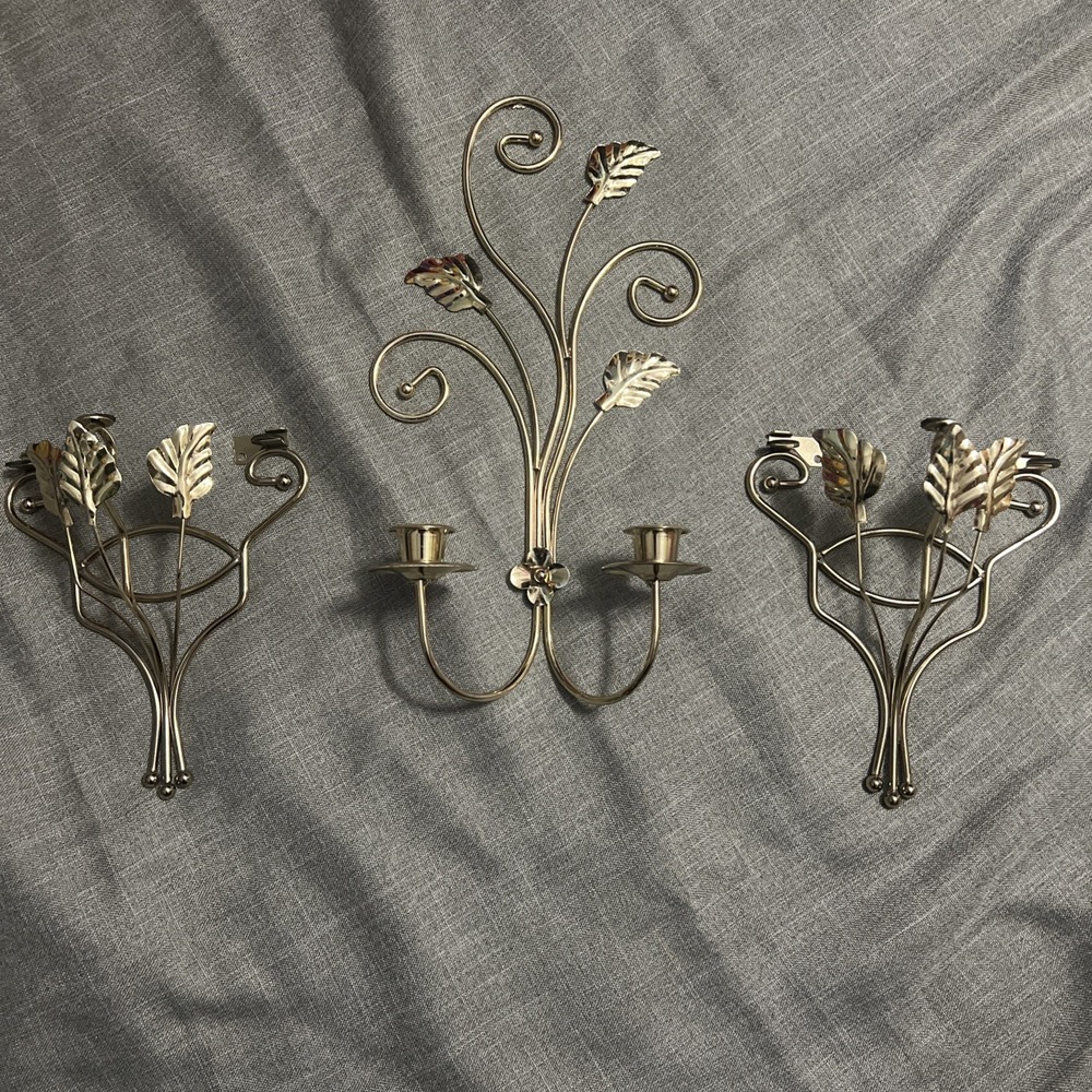 VTG MCM Set of 3 Home Interiors Metal Wall Sconce Candle‎ Holders / Shelf - READ
